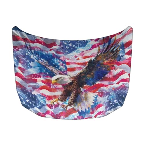 Image of Colorful American Flag Eagle Car Hood Cover Stretch Polyester Car Hood Cover Removable Automotive Accessories Suitable Most Automotive Sedans Trucks Pickup Sports Cars