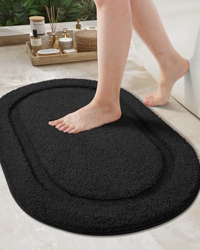 Color&Geometry Negras Alfombra Baño 61x91 cm, Alfombrilla Baño Antideslizante, Alfombras Ducha Microfibra Suave, Alfombrillas Lavable, Súper Absorbente Alfombrilla Baño para Suelo Baño Ducha Lavabo