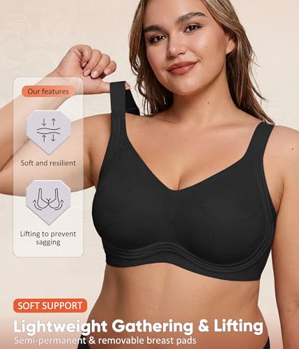 Image of Jelly Bras for Women Plus Size Minimizer No Underwire Supportive Full Coverage Wider Straps Seamless Tshirt Bra