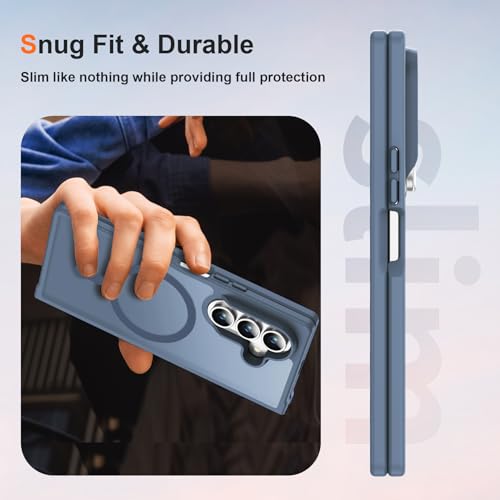 Image of ORETECH Magnetic for Samsung Galaxy Z Fold 7 Case, Translucent Back Non-Slip Hard PC Shockproof Bumper Protective Phone Case Cover for Samsung Z Fold 7 - Navy Blue