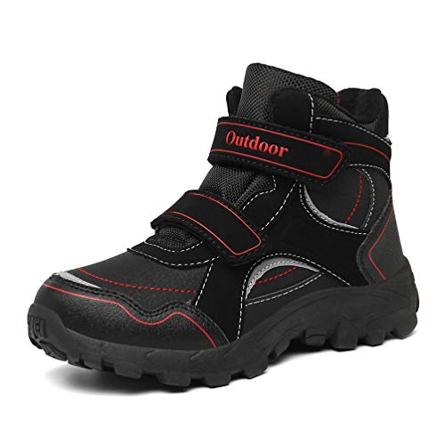 AFFINEST Chaussures de Randonnée pour Enfants Garçon Bottes de Fille Chaussures en Coton Bottes de Neige d'hiver Antidérapantes Noir rouge 33 Cover