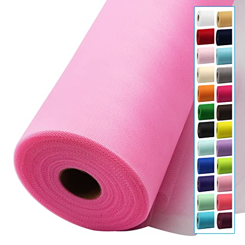 Image of Pink Tulle Fabric Rolls 54 Inch by 40 Yards Tulle Bolt Spool for Wedding Decorations DIY Tutu Baby Shower Table Skirt Ceiling Decor Birthday Party Craft Supplies