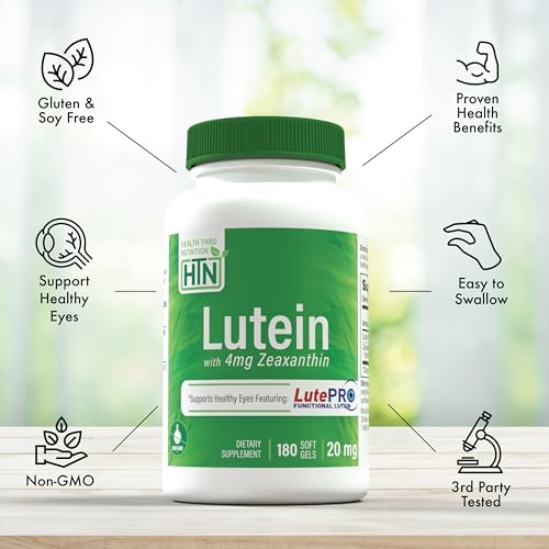 Image of Lutein 20mg with Zeaxanthin 4mg 180 Softgels | Trans-Isomer Marigold Extract in Nature Identical 5:1 Ratio | Supports Healthy Eye, Skin and Brain | Non-GMO Soy & Gluten Free | by Health Thru Nutrition