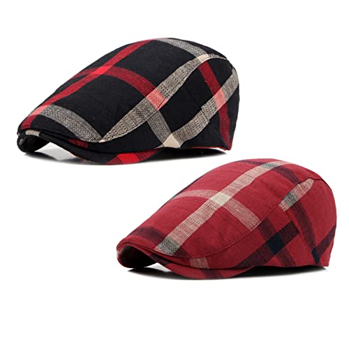 Image of Men's Plaid Striped Newsboy Ivy Flat Driving Golf Cap