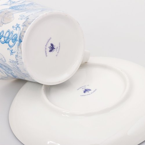 Imperial / Lomonosov Porcelain Mug W/ Saucer "Brigantine" #TOP5