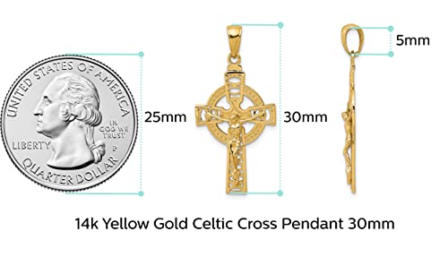 Solid 14K Yellow Gold Celtic Knot Irish Claddagh Cross Pendant Crucifix Charm - 30Mm X 18Mm - Jewelry Gifts For Women Wife Mom Gifts For Men Husband Dad #TOP4