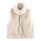 Generisch Chaleco de pelo corto para mujer, chaleco de forro polar, cuello alto, elegante, de piel sintética, sin mangas, chaqueta de invierno cálida, suave y cómoda, chaqueta de entretiempo, O blanco