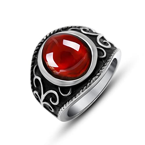 Bague acier inoxydable homme oxyde de zirconium rouge titane grenat