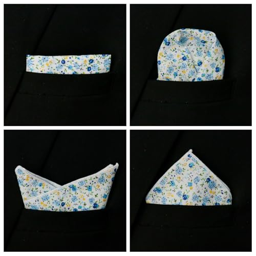 Image of Floral Pocket Squares for Men with Holder Printed Flower Mens Handkerchief Cotton Suit Pocket Hanky for Wedding