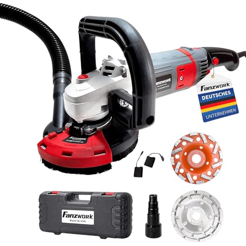 FANZWORK Betonschleifer Betonfräse Sanierungsfräse Set mit Diamantschleiftopf und Absaughaube, mit Drehzahlregelung (1500W/125mm+)