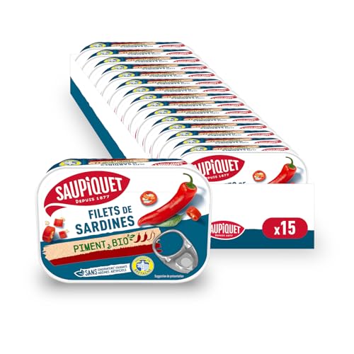 SAUPIQUET - Filets de Sardines au Piment Bio - Sans Arêtes - Sans conservateurs, colorants ni arômes artificiels - Issus d'une Pêche Traçabilité Garantie...