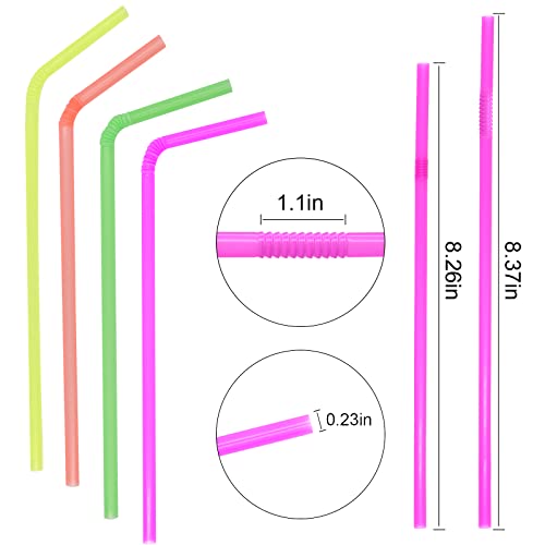 400Pc Neon Colored Flexible Disposable Straws Drinking Plastic, 8.3" Long,Multi Assorted,4 Mixed Bright Solid Color,Bendable Straws,Bpa Free,Diameter 0.24",Food Safe,Kids/Adults,Party/Home Use #TOP1