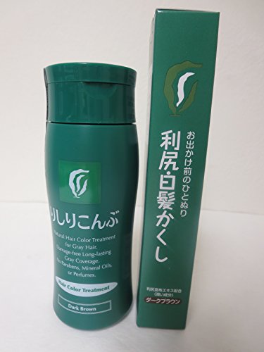 Rishiri Kombu Hair Color Treatment 200g Dark Brown + Hair Coloring Stick Dark Brown (0.7oz) set