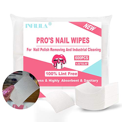 INFILILA 600PCS Lint Free Nail Wipes BEST No Lint Nail Wipes Ever Absorbant Nail Wipes For Gel Nail Nail Polish Remover Pads for Professional Soak Off Gel Nail Polish remover & UN-DRY Gel Polish Clean