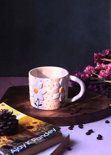 Image of WEAVING HOMES Wildflower Ceramic Coffee Mug for Office, Stylish Tea Cup for Woman, Modern Travel Mug (350 Ml)