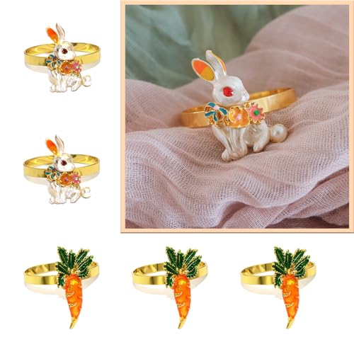 Easter Napkin Rings Set of 6, Gold Bunny Rabbit Napkin Ring Holders for Easter Decoration Party Dining Table Settings