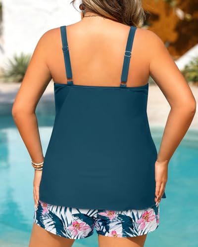 Image of Tempt Me Plus Size Tankini Swimsuits - Women Two Piece Tankini Top with Shorts Flowy Swimsuit 2025 Bathing Suits