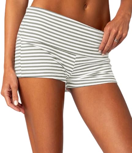 Image of Women Fold Over Lounge Shorts Low Waist Fitted Pajama Shorts Cute Sleep Pj Short Bottoms Roll Over Yoga Shorts