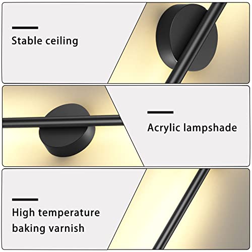 Image of Modern Wall Sconce Simple Linear Led Black Wall Lights Living Room Sofa Background Wall Sconces Bedroom Bedside Hotel Corridor Foyer Hallway Warm Light 3000k (L39.3inch, Black)