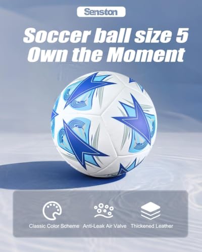 Image of Senston 12-Panel Soccer Ball Size 5 - Embossed PU Leather Cover, Butyl Bladder & Wound Thread for Superior Grip, Control & Air Retention - Match /Training Soccer Ball
