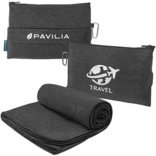 PAVILIA Travel Blanket Airplane Compact with Bag, Small Travel Pillow