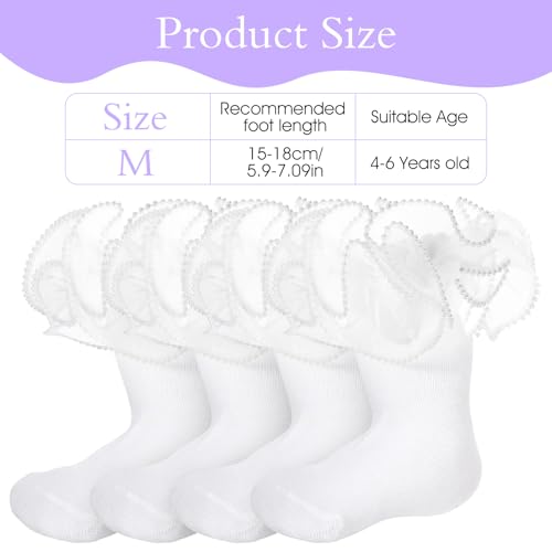 3 Pairs Girl Ruffle Socks,Double Frilly Socks for Girls,Cute Pearls Sock with Ruffles for Little Girl 4-6 Years Dress and Daily2
