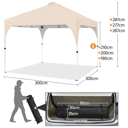 Carpa plegable 3x3m Yaheetech beige impermeable para jardín y camping 6