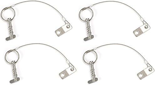 Marine Part Depot Four Stainless Bimini Top Pins w/Drop Cam & Spring 1/4 x 1 Grip - Lanyard Prevents Loss