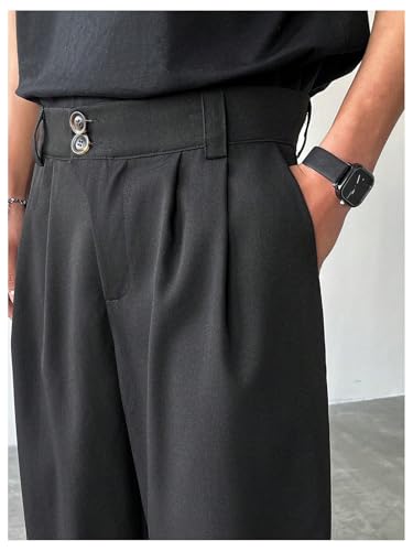 GORGLITTER Men's Button Fly Pleated Baggy Dress Pants Wide Leg Loose Trousers with Pockets4