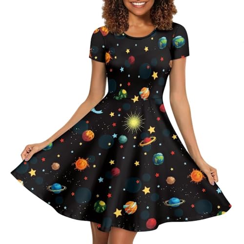 Image of AFPANQZ Womens Casual Summer Lightweight Vintage Dress Short Sleeve Midi Dress Knee-Long Luxury Formal Dress