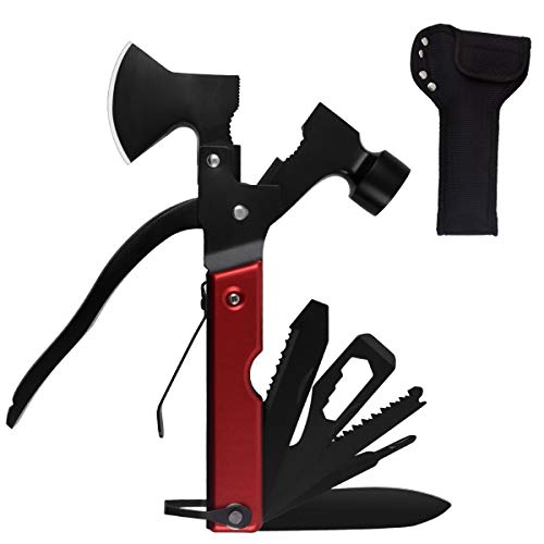 Multitool Camping Tool Survival Gear Hammer Multi tool Gifts for Men Women 14 in 1 Pocket Stainless Steel Sturdy Multi Tool with Axe Hammer Saw Plier Knife Screwdrivers Bottle Opener Durable Sheath