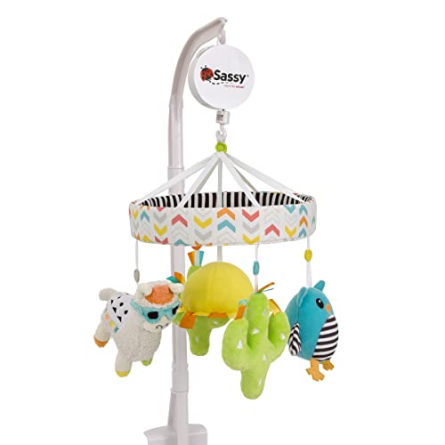Image of Sassy Baby Larry Llama Black, White, and Multi-Colored Developmental Plush Peek-a-Boo Mirror Musical Mobile