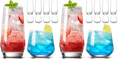 Image of Mfacoy Drinking Glasses Set of 8-4 Tall Glass Cups 18 oz & 4 Short Stemless Wine Glasses 13 oz, Highball Glasses, Glassware Sets for Cocktail, Beer, Wine, Whiskey, Water & Juice Drinkware (Pack of 2)