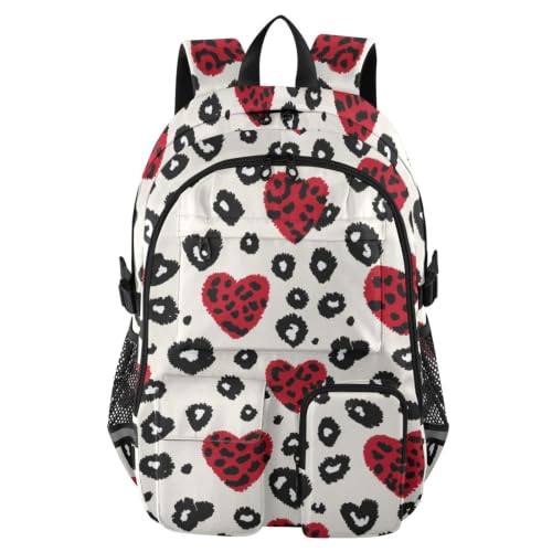 Mochila de viaje para laptop diseño leopardo y corazón rojo escuela y campus