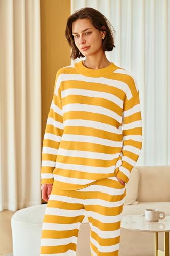 Image of SENSERISE Womens Striped Set Sweater Lounge Sets