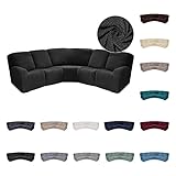 ShowyLive Stretch Recliner Cover, 5 Seat Jacquard Reclining Couch Covers, L Shape Sectional Sofa Slipcover with Side Pocket, 7 Pieces Thick Corner Sofa Covers, Anti Slip Furniture Protector (Black)