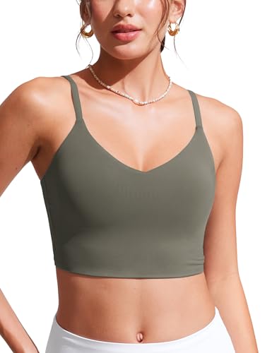 Image of CRZ YOGA V Shaped Longline Bikini Tops | Built-in Pads, A-D Cup, Cropped, Adjustable Spaghetti Straps, Swim, Bathing Suit for Women
