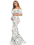Glampunch Womens Off Shoulder Maternity Dress Ruffles Elegant Slim Gowns Fit Maxi Photography Dress