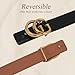 OXSLEN Women Reversible Leather Belt with Fashion G Gold Buckle for Dresses, Jeans, and Coats,width 1.1