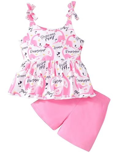 Image of Toddler Girls Clothes Summer Short Set Outfit Tie Knot Shoulder Sleeveless Ruffle Tops and Shorts 2PC Clothing Set