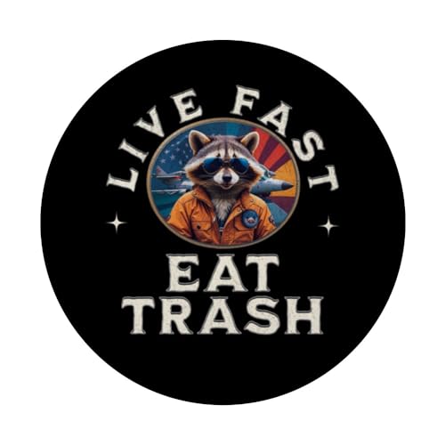 Live Fast Eat Trash Sunset Raccoon Vintage Jet Pilot PopSockets Swappable PopGrip, Black - Image 3