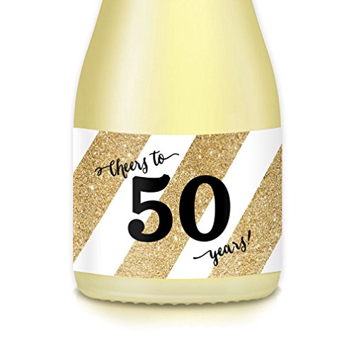 Digibuddha 50Th Golden Wedding Anniversary, Ideas For Woman'S Fiftieth Surprise Birthday Party Decorations, Mini Champagne & Wine Bottle Labels cover