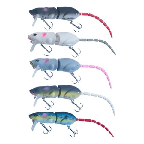 Okdeals 5pcs 3D Mice Fishing Topwater Lures Baits, Bionic Floating Swimbaits, Artificial Mouse Fishing Lure Kit for Bass Snakehead, Saltwater Freshwater Soft Bait (Multicolor B) Cover