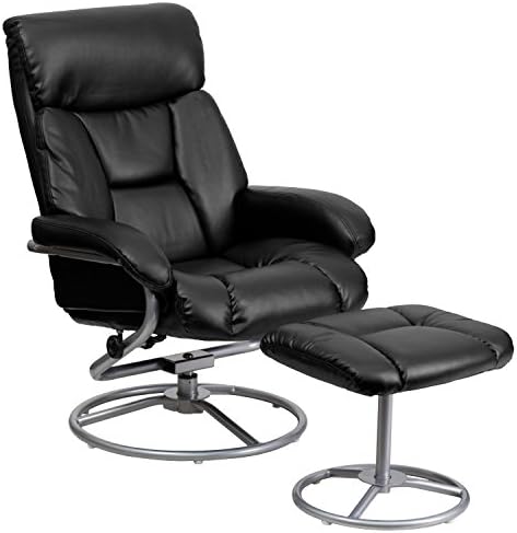 Flash Furniture Contemporary Multi-Position Recliner and Ottoman with Metal Base in Black LeatherSoft