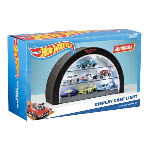Hot Wheels Vitrine lumineuse – Produit sous licence officielle Mattel, étui lumineux pouvant contenir 8 voitures, en forme de roue, mural ou autonome,...