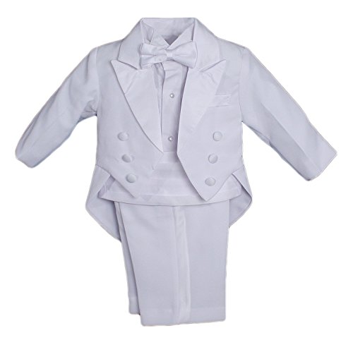 Baby Boys Formal White Poly Cotton 5 Piece Classic Tux Set with Tail4