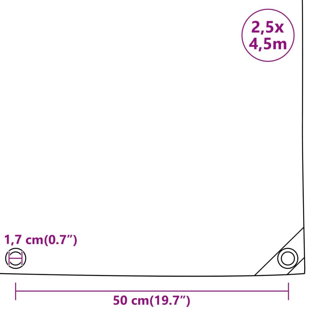 Telone verde con rivestimento in PVC, 2,5 x 4,5 m, 650 g/m², antistrappo, impermeabile, resistente ai raggi UV, con occhielli in metallo, resistente alle intemperie, per mobili da giardino