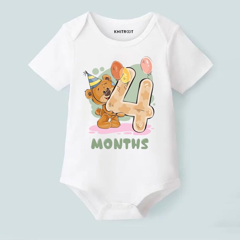 Image of Knitroot Monthly Birthday Teddy Special, Newborn Baby Half Sleeve Unisex Romper, Onesies, Sleepsuit, Body Suit, Envelope Neck, 1 to 12 Months Print, 0-12 Months, Infant Cloth for Boys & Girls