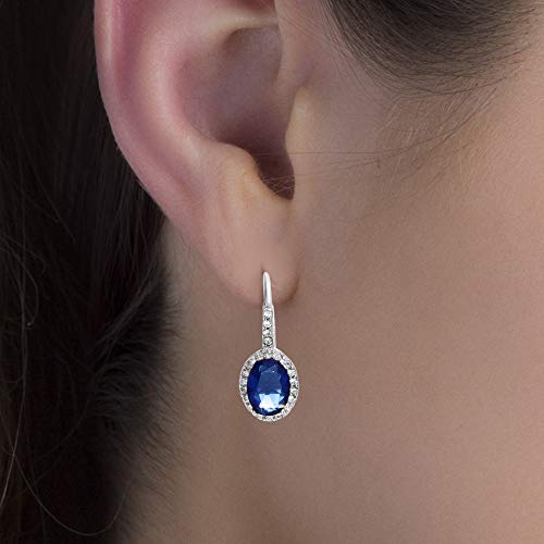 Rhodium Plated Sterling Silver Oval Simulated Gemstone and Cubic Zirconia Bridal Leverback Earring2