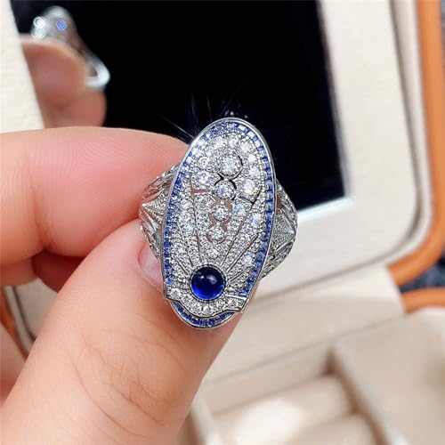 White Gold Plated Blue Round Cubic Zirconia Vintage Hollow Statement Ring Personalized Accessory Ideal for Women's Daily Casual Wear Party Holiday Anniversary Love Jewelry Gift4